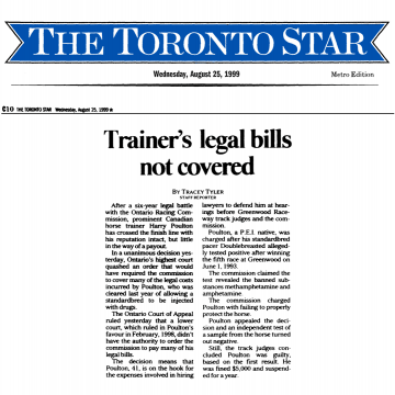 Toronto Star 1999-08-25 - Ont.C.A. modifies Poulton costs award